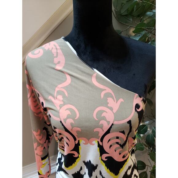 Tibi Knee Length Dress Womens Size Medium Multicolor Geometric One Shoulder Off - Picture 11 of 14